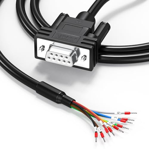JUXINICE DB9 Solderless Serial Cable,Female Connector to Bare Wire 3FT,D-SUB 9Pin Terminal Adapter Cable,All 9 Wires Equipped with Marker Terminal Blocks,Supports RS232, RS485 Communication Protocols