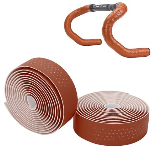 Tissting 2 Stück Fahrrad Lenkerband 200 x 3 cm 3mm Dicke PU Leder EVA Selbstklebende Lenker Band mit Abklebeband und Lenkerstopfen, Rutschfest Griffband für Mountainbike Rennrad, Braun