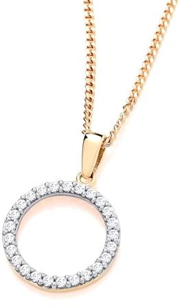 Old English Jewellers 9ct Yellow Gold 0.20ct CZ Circle of Life Infinity Round Pendant Necklace + 18 inch Chain