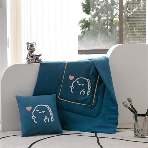 Hixingo Reisedecke und Kissen 2 in 1, Reisedecke mit Kissen Set Multifunktionale Reise Decke und Kissen 2 in 1 Weichem Flugzeug Verwandlungskissen für Urlaub, Camping (40 * 40cm,Dinosaurier-Blau)