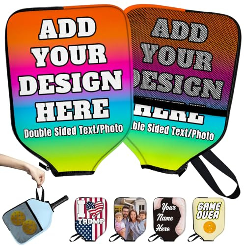 Uoffice5 Funda personalizada para remo de pickleball con diseño de texto en inglés You Photo Texto, protección de raqueta de neopreno con bolsillo y correa de asa, se adapta a la mayoría de