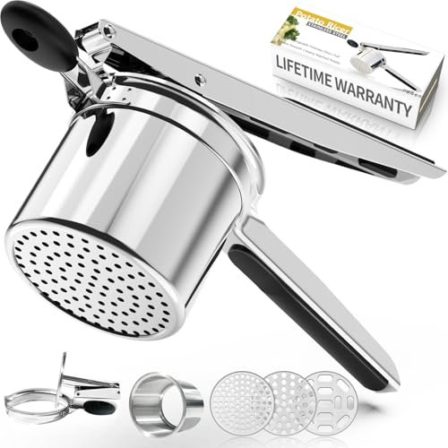SPEENSUN Potato Ricer,Upgraded Large Cup Potato mashers with 3 Replaceable Discs,Heavy Duty Potato Ricer Stainless Steel for Fluffy Mashed Potato,Baby Food(Discs Will Stick up)