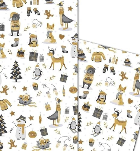artup 5 Bögen witziges Weihnachtsgeschenkpapier für Kinder – schönes Weihnachtspapier mit goldenen Akzenten für Jungen & Mädchen – perfekte Weihnachtsgeschenke – DIN A2 (42 x 59 cm)