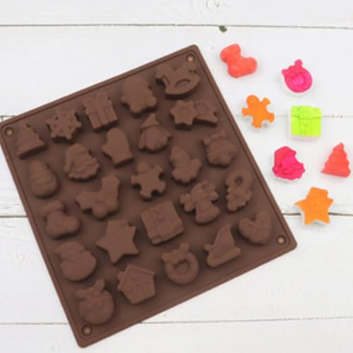 BQRKOTM 1 lot de Moule à chocolat de Noël, 25 cavités de Noël en silicone, moule à bonbons, moule à gâteau antiadhésif avec formes sur le thème de Noël pour gâteau au chocolat bricolage