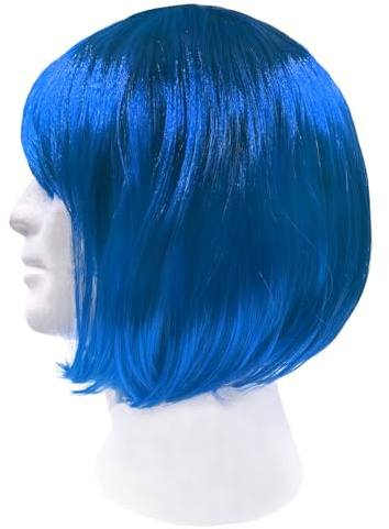 Oblique Unique Perücke Bob kurz 25 cm mit Pony blau Frisur für Damen für Fasching Karneval Halloween Motto Party für Cosplay Foto Shooting Junggesellenabschied leichtes Styling Accessoire