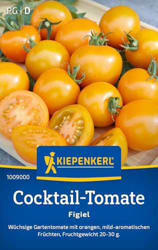 Kiepenkerl Cocktail-Tomatensamen Figiel 1009000, Gemüsesaat | Orangene Sorte, mild-aromatisch, Tomatenpflanzen, Wuchshöhe 150–200 cm, für Freiland, Gewächshaus & Topf