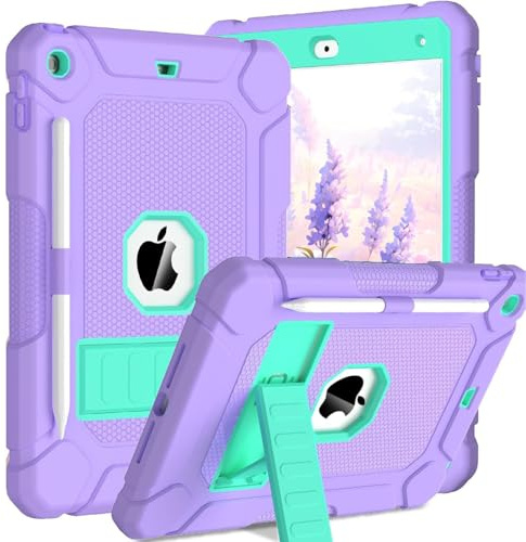 TOPWANT Case for iPad 9th 8th 7th Gen 2021/2020/2019 10.2”,Purple+Turquoise | Heavy Duty Shockproof iPad Case Cover, with Sturdy Kickstand, Rugged Protective Case, Pencil Holder