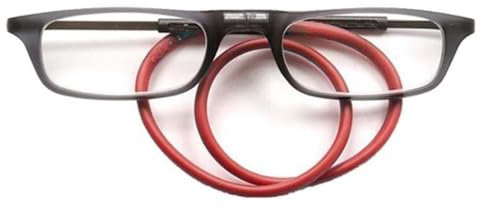 ABETOS Magnet Lesebrille Herren Damen Lesebrillen mit Magnetverschluss Vorne Leicht Flexible TR90 Faltbar Lesehilfe Sehhilfe Zum Umhängen, Grau Rot+2.25