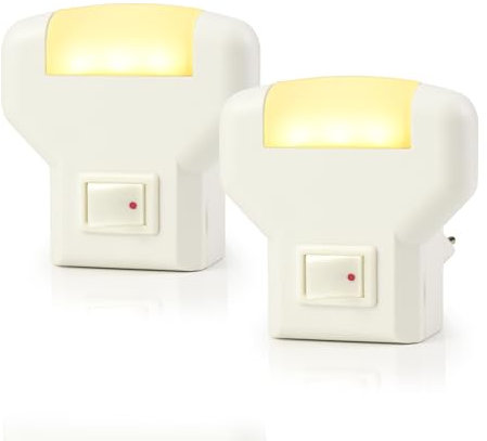 Annmore Luz Nocturna LED para Enchufe, Lampara Noche para Pasillo y Habitación Infantil Bebe, Blanco Cálido 3000K, 1W, con Interruptor (Moderno, 2)