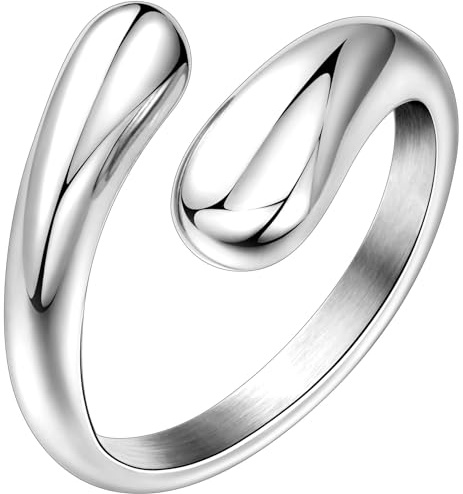 Poxtex Silver Mens Fashion Rings Accessories, Signet Stainless Steel Wedding Band, Adjustable Ring Jewelry Gifts for Women Men Size 9
