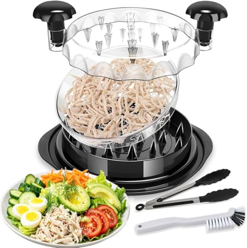 3 Layers Chicken Shredder | Large Chicken Breast Shredder Tool Twister with Brush & Fork | Meat Shredder Machine with Ergonomic Handle | Meat Shredder Tool Twist for Chicken & Vegetables (10 Inch)