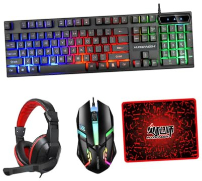 KICHOUSE 1set Tastiera Retroilluminata e Mouse Cuffie e e Resistente Per Usb Design e