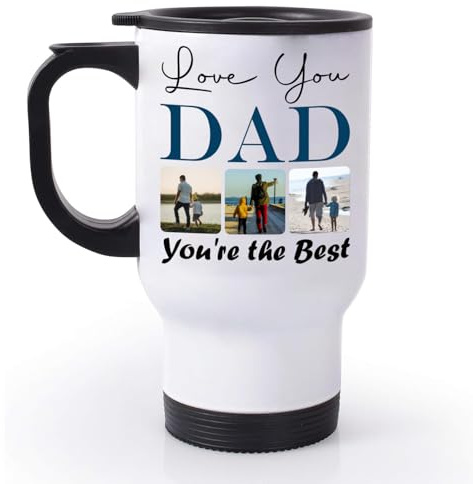 EKAM Personalised Gifts for Dad Fathers Day, Customised Photo Travel Mug 14oz Stainless Steel Insulated Travel Tea/Coffee Mug - Add Your Photos – Dad Gifts from Daughter Son