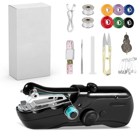 Handheld Sewing Machine, Portable Mini Sewing Machines with Accessories, Electric Hand Stitching Machine for Beginners Adults,Easy to Use Suitable for Stitching Clothes,Family Travel,DIY (black)