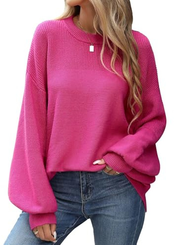 heekpek Pull Femme Hiver Chaud Chic et Élégant Col Rond Oversize Doux Pull Grosse Maille Femme Sweat Décontractée Manche Longue Haut Automne
