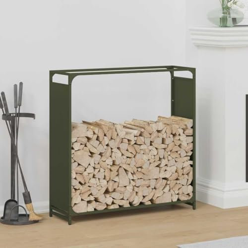 NQJIBUE Estante para leña verde oliva, 90 x 28 x 90 cm, acero laminado en frío