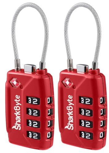 SharkByte TSA-godkända bagagelås | 4-siffrig kombo (10K kombinationer) | säker resväska, gymväskor och mer (2-pack) röd