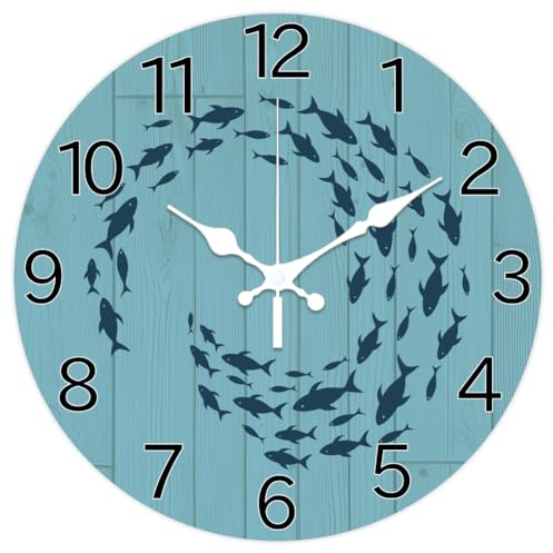 CHGCRAFT Cartoon Fisch Muster Wanduhr 12 Zoll Nicht Tickend Schule der Fische Muster Uhren Runde Wanduhr zum Aufhängen Batteriebetrieben für Schlafzimmer Wohnzimmer Küche Büro