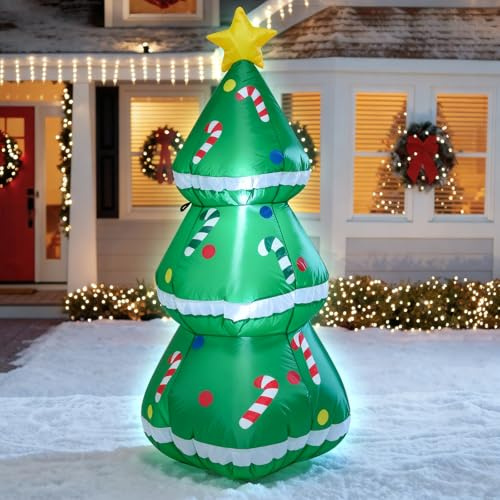 122 cm Weihnachtsdekoration aufblasbarer Schokoriegel Weihnachtsbaum, Weihnachtsdekoration im Freien mit eingebauten LED-Leuchten für Partys, Gärten und Häuser