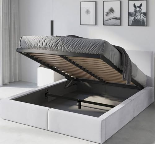 Interbeds Polsterbett 120x200 cm Bett Doppelbett mit Stauraum mit Lattenrost Bettkasten Boxspringbett hydrophob gepolsterter Bettrahmen (Weiß, 120x200cm)
