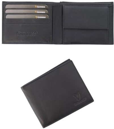 Guinness® Black Leather Wallet with Coin Pocket – RFID Blocking, Genuine Leather Bi-Fold Wallet for Men, Card Slots & Cash Compartment, Classic & Durable Design – Official Merchandise