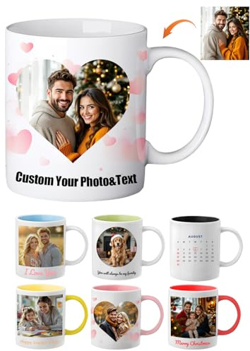 QORUPUGE Mug Personnalisé avec Photo et Texte Tasse a Cafe Prénom Personnalisable Cadeau Personnalisé pour Souvenir Naissance Collègue Amoureux (Style 3)