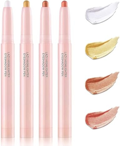 KEWUF 4 pcs Ombretto Occhi e Matita Occhi, Lunga Durata e Impermeabile Fodera per Labbra, Altamente Pigmentato e Finitura Scintillante, Trucco Occhi Senza Rughe, Vegan