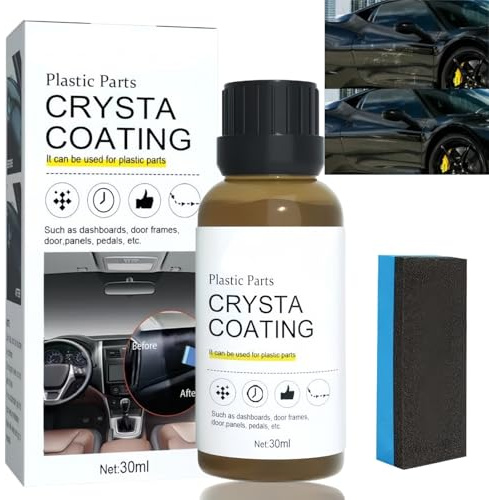 Crystal Coating Plastic Restoration,Car Pla/stic Restorer Bla/ck with Sponge, Bl/ack Plast/ic Restorer & Trim Polish Kit, Automotive Bla/ck Gloss Spray Paint & Plastic Repair for Interior/Exterior