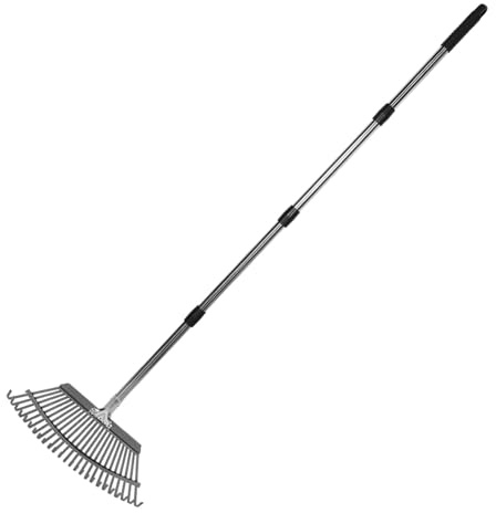 DECOMELODY Rastrillo De Jardín Metálico con Mango Rastrillo De Metal para Césped y Arbustos Herramienta De Jardinería para Recoger Áreas Pequeñas