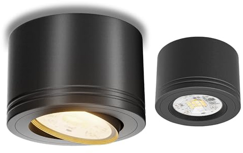 LAMPELIP 2x LED Aufbauspots - Extra Flach & 30° Schwenkbar - Ø82x52mm Deckenspots inkl. 5W LED Modul 230V 2700K/4000K/5700K - Aufputz Deckenleuchte