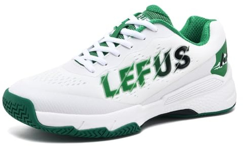 clofab Scarpe da tennis da uomo e donna, per allenamento al coperto, antiscivolo, leggere, per pallavolo, pallamano, badminton, squash, pallavolo, pallamano, Bianco Verde 1, 43 1/3 EU
