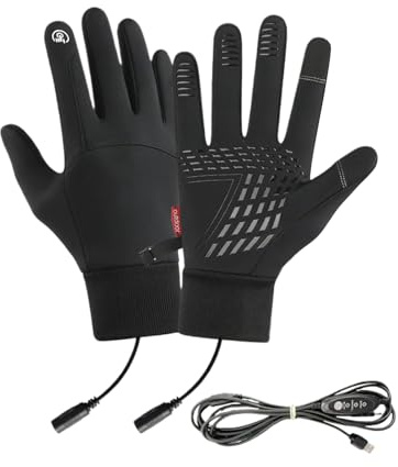 Ruwshuuk Elektrische Heizhandschuhe,USB-Heizhandschuhe mit Touchscreen-Funktion - 1 Paar wasserdichte rutschfeste Fäustlinge als Handwärmer für den Außenbereich, für Erwachsene, Jugendliche, Männer,