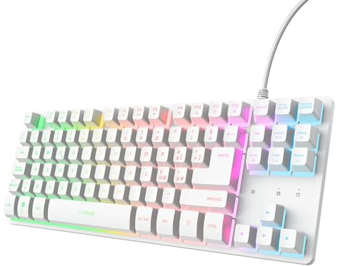 GXTrust Thado Tastiera Gaming TKL Italiano QWERTY, Design Compatto, Bianco | più Piccolo del 20%, Cavo USB 1,8 m, Anti-Ghosting, LED Keyboard USB a Membrana per PC Laptop