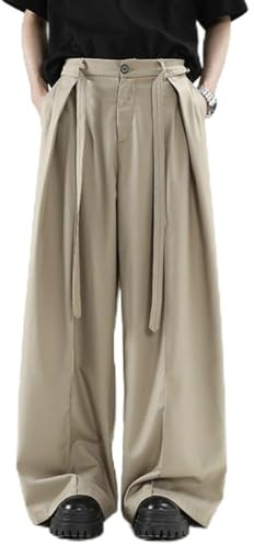 Pantalones de traje de color sólido para hombre con pliegues, pantalones sueltos de pierna ancha, ideales para cualquier ocasión (L caqui)
