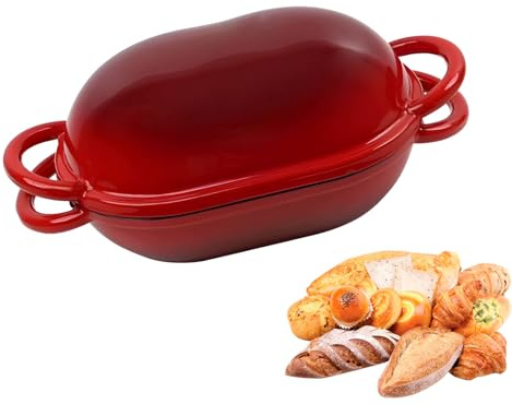PEPWE Macetas para hornear pan esmaltadas con asa, prácticas de hierro fundido, ovaladas, para horno holandés, horno holandés con tapa