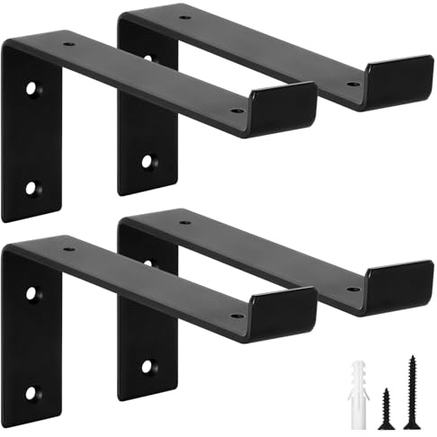 scicent 4 stück Regalhalterung mit Lippen, Regalwinkel Schwerlast, Regalhalter Metall, Schwerlastwinkel Wandhalterung Winkel Regal, 0,5 cm Dick Regalträger, Tragkraft 50 KG (Schwarz 20 cm)