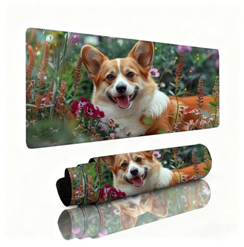 Alfombrilla Escritorio Crisantemo Alfombrilla Ratón Perro Tapete Escritorio 800x300x3mm, Almohadilla Raton Superficie Resistente a Salpicaduras, Desk Mat con Bordes Cosidos Duraderos, Portátil 0B-528