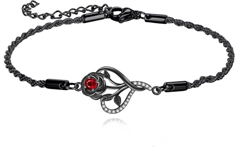 DAYLINLOVE Schwarze Rose Armband 925 Sterling Silber Gothic Rot Herz/Kreuz Armband Goth Rose Schmuck Geschenke für Damen Frauen Mädchen Mama