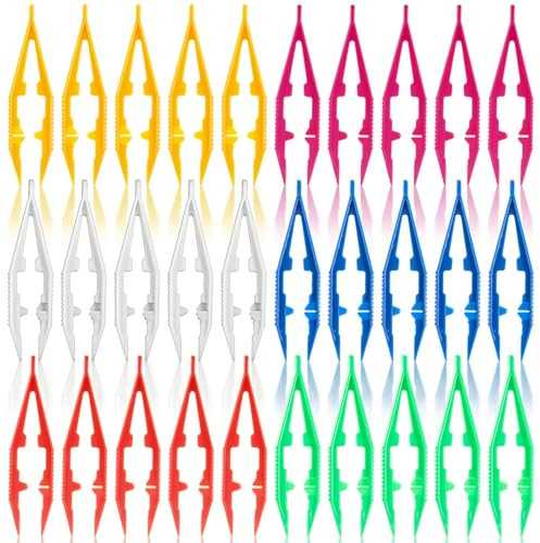 guduling 30 stycken pincett plast, strykpärlor, pincett, multifunktionella plasttweezers för pyssel, hem, skola, gör-det-själv, pusseltillbehör, pärlor, flerfärgade