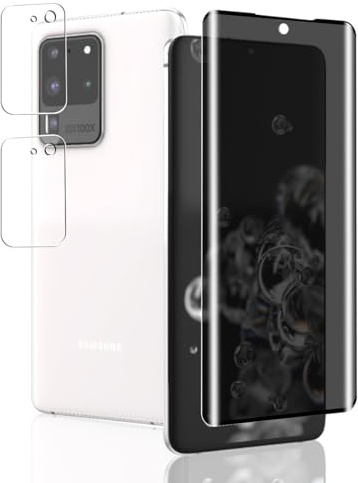 Jaavkkma Schutzfolie für Samsung Galaxy S20 Ultra, 1 Stück Privacy Panzerglas und 2 Stück Kamera Schutzglas, Leicht Installation, Kratzfest Bruchsichere, Anti-Spähen Panzeglas für Galaxy S20 Ultra