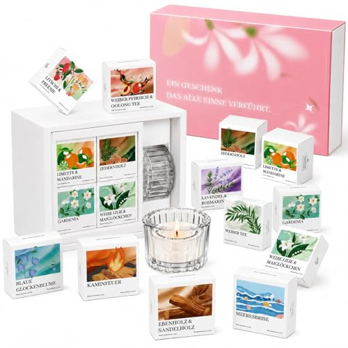 Duftkerzen Geschenkset mit 12 versteckten Botschaften, Überraschungs-Kerzen für Frauen mit 12 Düften, Geschenk für Freundin, Mama und beste Freundin zum Geburtstag, Muttertag und Weihnachten