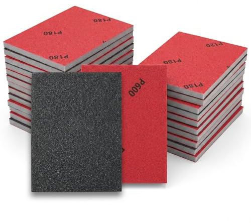 24 Pcs Foam Sanding Pads, Sanding Sponges, Wet and Dry Sandpaper | 120, 180, 240, 320, 400, 600 Grit Sponge Sand Blocks, Sanding Blocks for Walls, Woods, Furniture, Drywall, Metal Polishing
