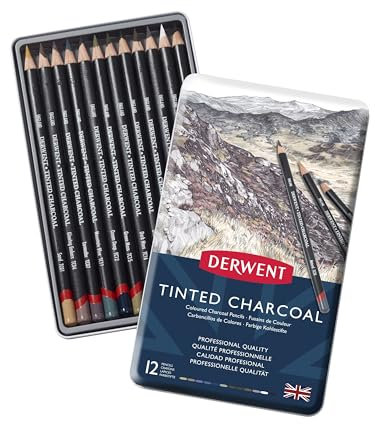 Derwent Getönte Kohle-Zeichenstifte, Zeichnen & Schreiben, 12er-Set, Wasserlöslich, Ideal zum Mischen & Verwischen, Professionelle Qualität, 2301690