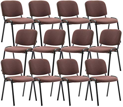 CLP Lot de 12 Chaises Visiteur Empilable Ken Tissu I Chaise De Reception Confortable avec Dossier Pieds en Métal Robuste I Couleur:, Couleur:Marron