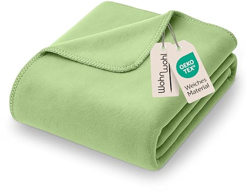 WOHNWOHL® Kuscheldecke (150x200cm) • Weiche Tagesdecke • Sofadecke • Wohndecke • Schlafdecke • Oeko-Tex zertifizierte Baumwolldecke • Samtig weiche Decke • Farbe: Grün