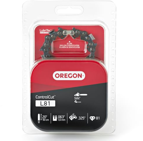 Oregon L81 ControlCut Chainsaw Chain for 20-Inch Bar, 81 Drive Links, Low-Kickback Chain, fits Several Stihl Models Gray