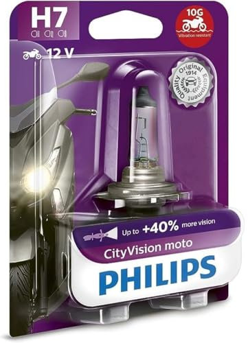 Philips 12972CTVBW City Vision Moto H7 Motorrad-Scheinwerferlampe, 1er Blister