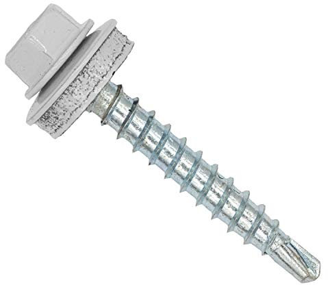Color-Head Lot de 100 vis à tôle trapézoïdale, couleur blanc pur, 4,8x20 mm, vis autoperceuses, à tôle avec rondelle EPDM, vis de toit galvanisées pour tôle trapézoïdale et toit en
