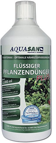 AQUASAN Aquarium PlantoMax Flüssiger Pflanzendünger Plus (Aquarium Pflanzen-Dünger mit Allen wichtigen Nährstoffen - sattgrüner Pflanzenwuchs), Inhalt:1 Liter