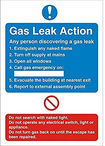 Seco Gas Leak Action Sign, 150mm x 200mm - 1mm Semi Rigid Plastic